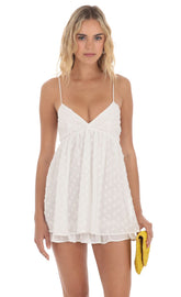 Dotted Babydoll Dress in White